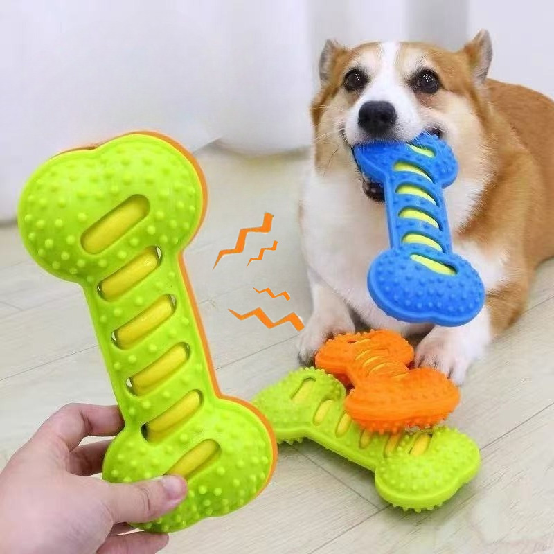 Interactive Dog Toys Squeaky, Pet Dog Chew Toys Rubber Bone Toy for Puppies