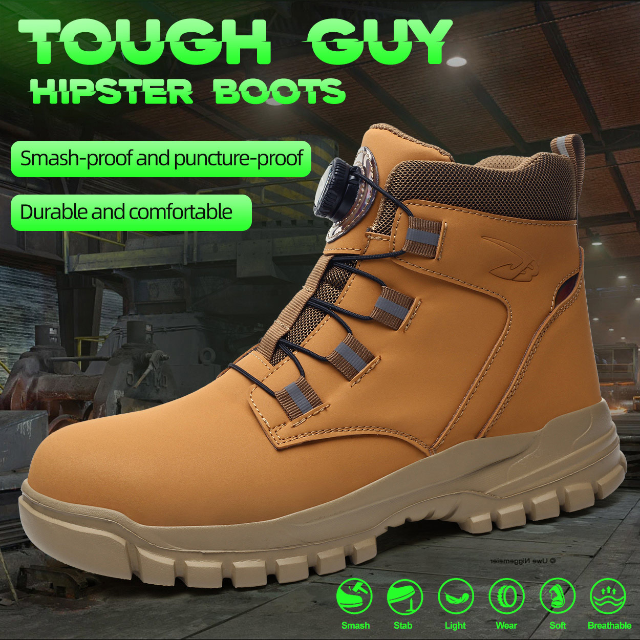 Waterproof Safety Boots for Men, Indestructible Steel Toe Work Boots, Anti-smash Stab-resistant Safety Shoes, Biker