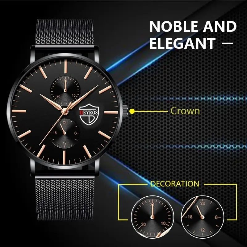 Ultra-Thin Black Stainless Steel Mesh Men's Quartz Business Watch