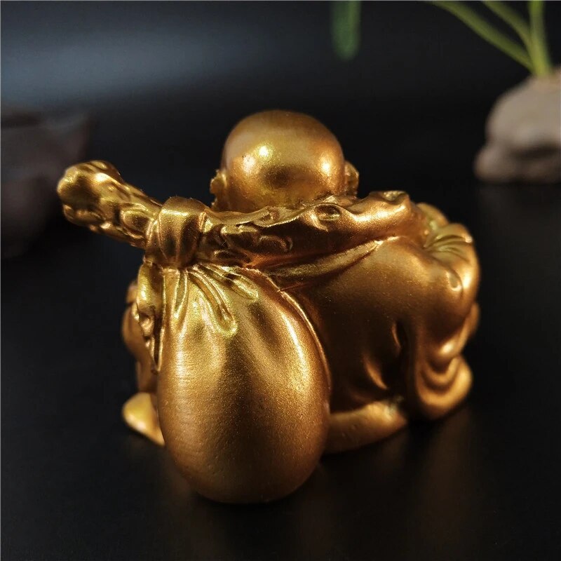 Golden Laughing Buddha Statue: Chinese Feng Shui Lucky Money Maitreya Sculpture for Home & Garden Decoration