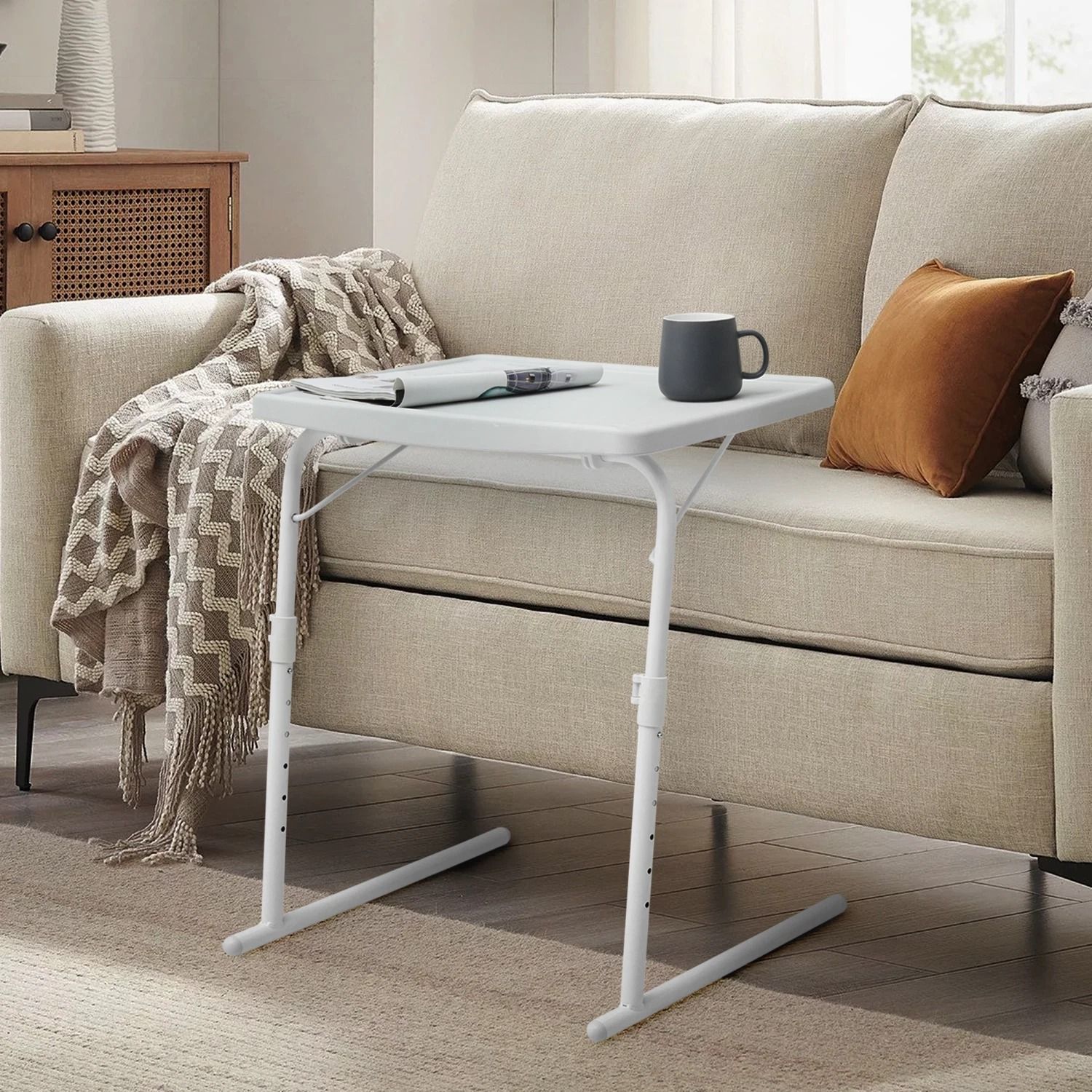Folding Adjustable Height TV Tray – Portable Sofa Bed Side Table & Laptop Desk