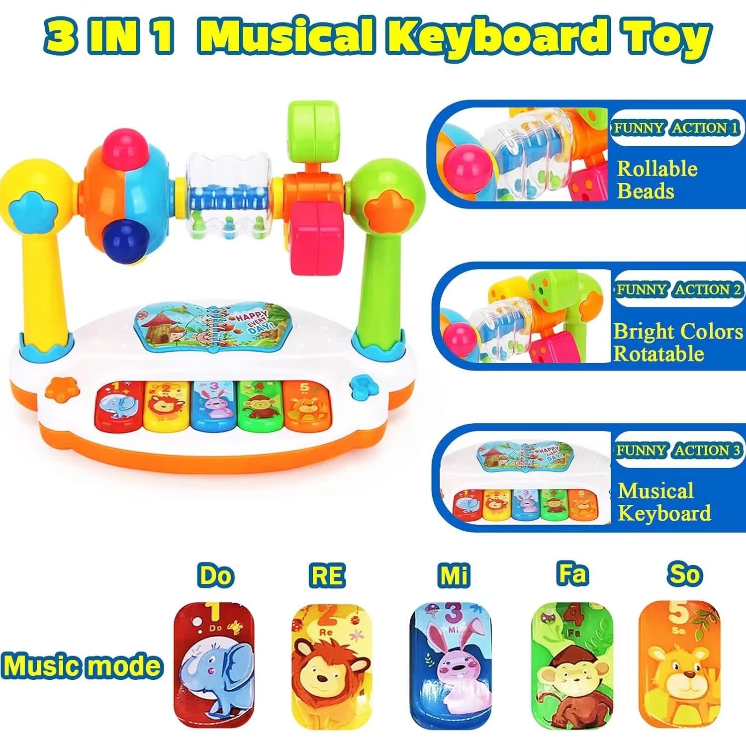 Rotating Baby Piano Musical Toy with Lights and Sound Early Learning Keyboard