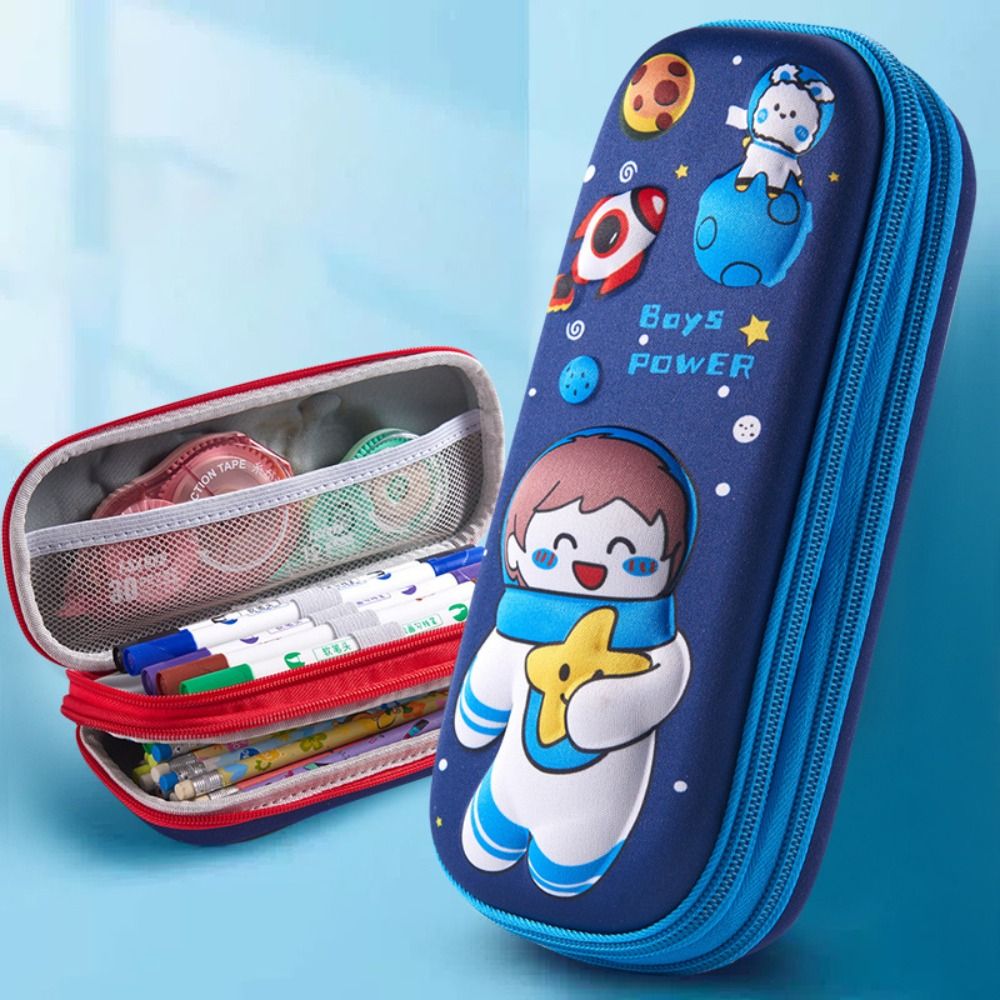 Cartoon Waterproof EVA Double-Layer Large Capacity Pencil Case for Kids and Students