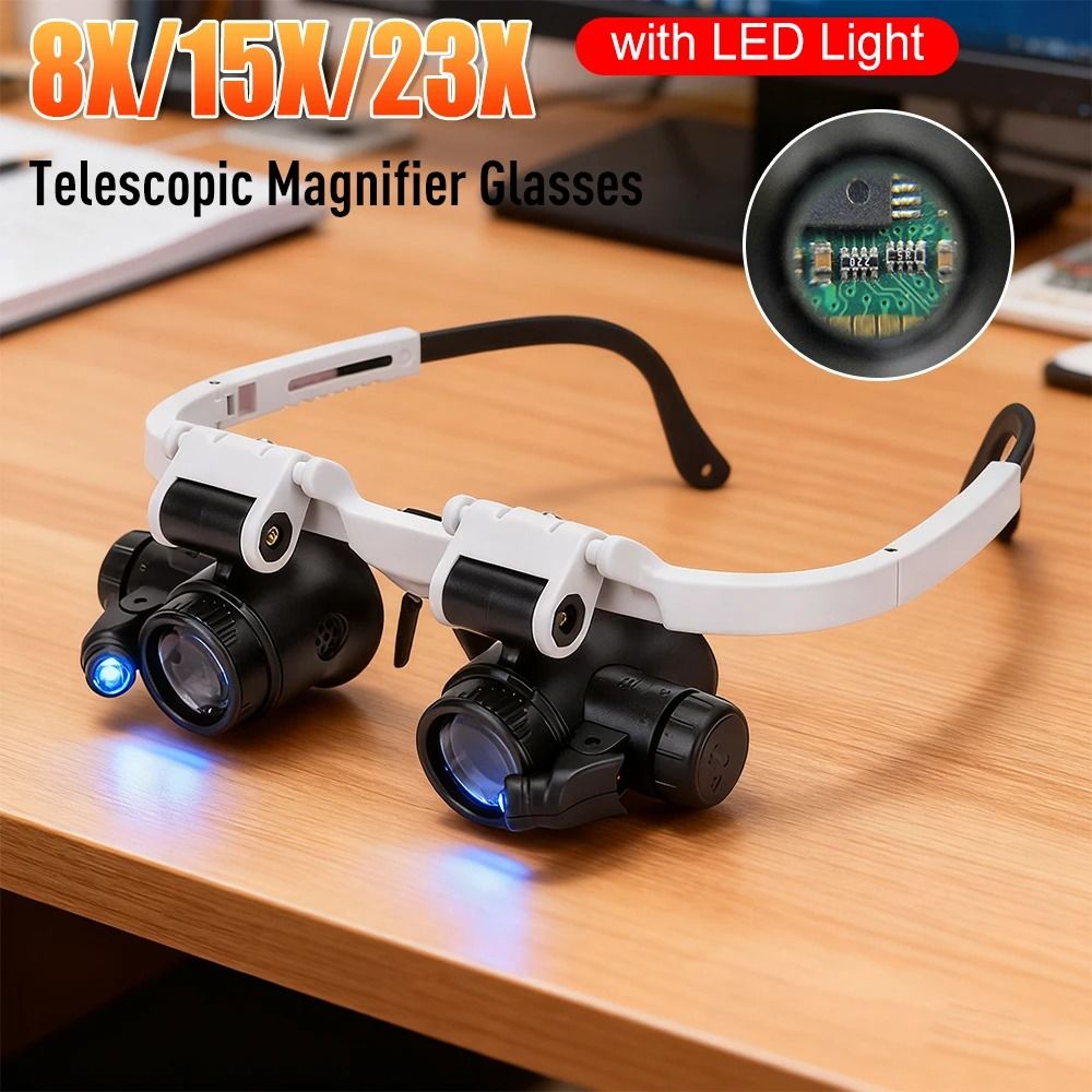 Headband Magnifying Glass with LED Light 8X 15X 23X