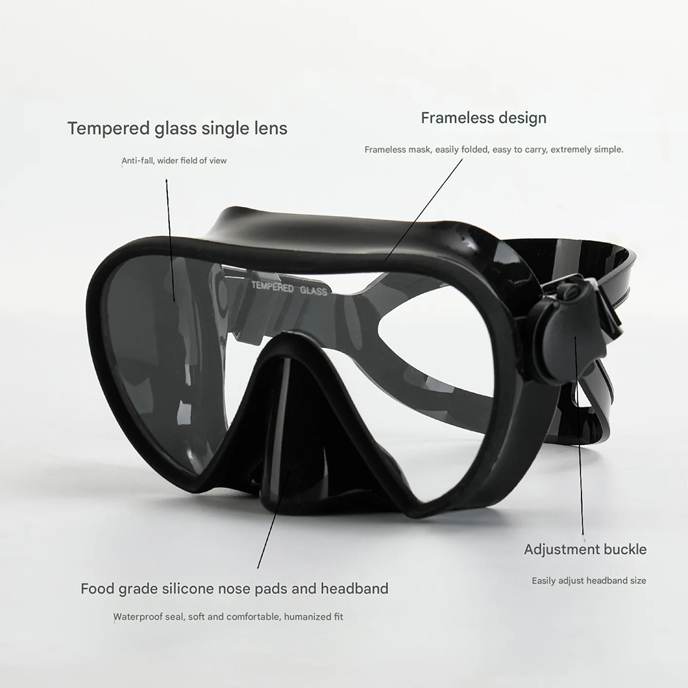 Frameless Snorkel Mask Set with Panoramic Lens Soft Silicone Diving Gear