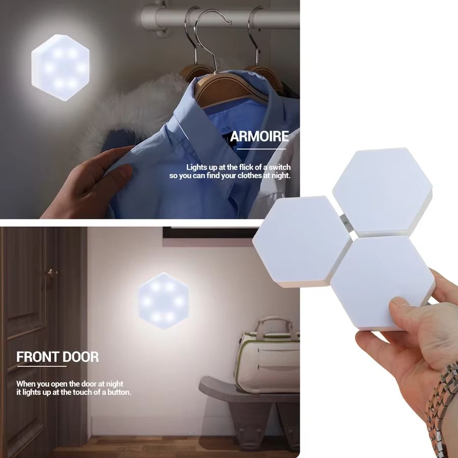 Modular Touch Control Honeycomb LED Wall Lights – 6-Piece Set