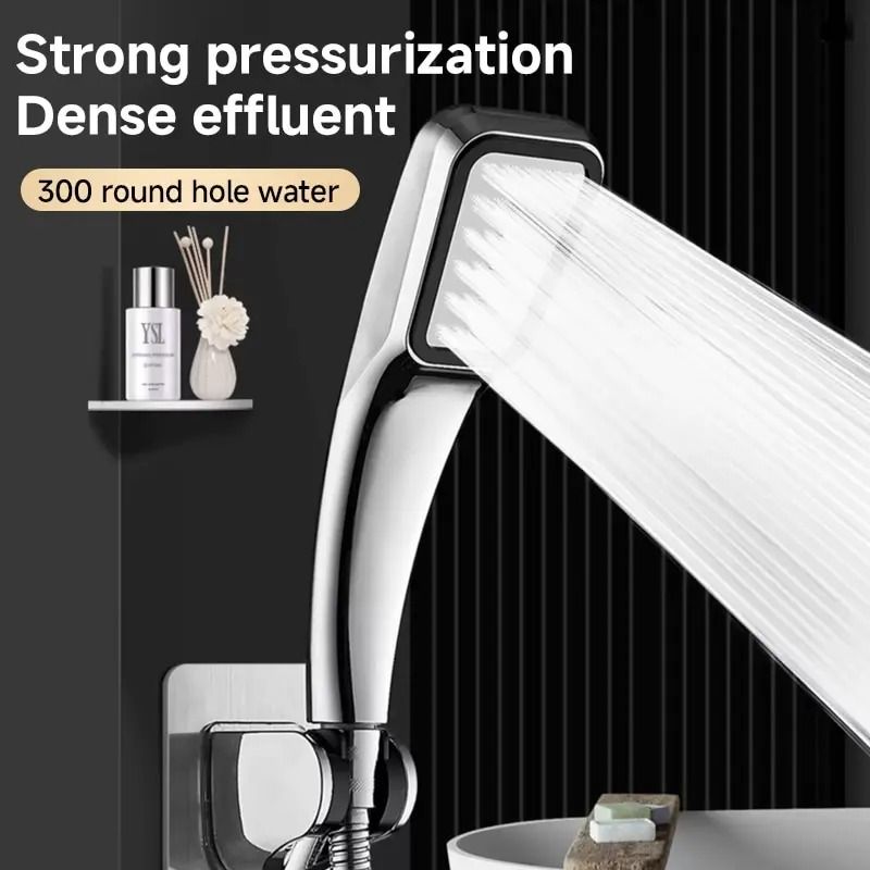 Square Handheld Pressurized Shower Head 300-Hole Water Saving Rainfall Spray