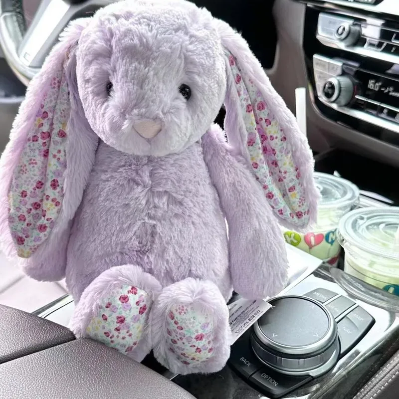 NEW Easter Rabbit Grey Plush Doll with Pink Strawberry Flower Ears Gift
