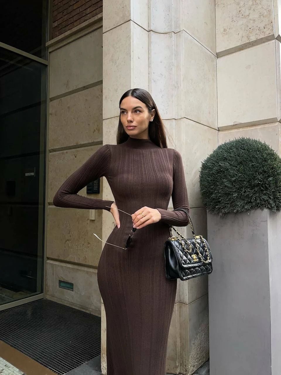 VEITCHE Knitted Long-Sleeved Sweater Dress - Sexy Slim Fit Striped Winter Maxi