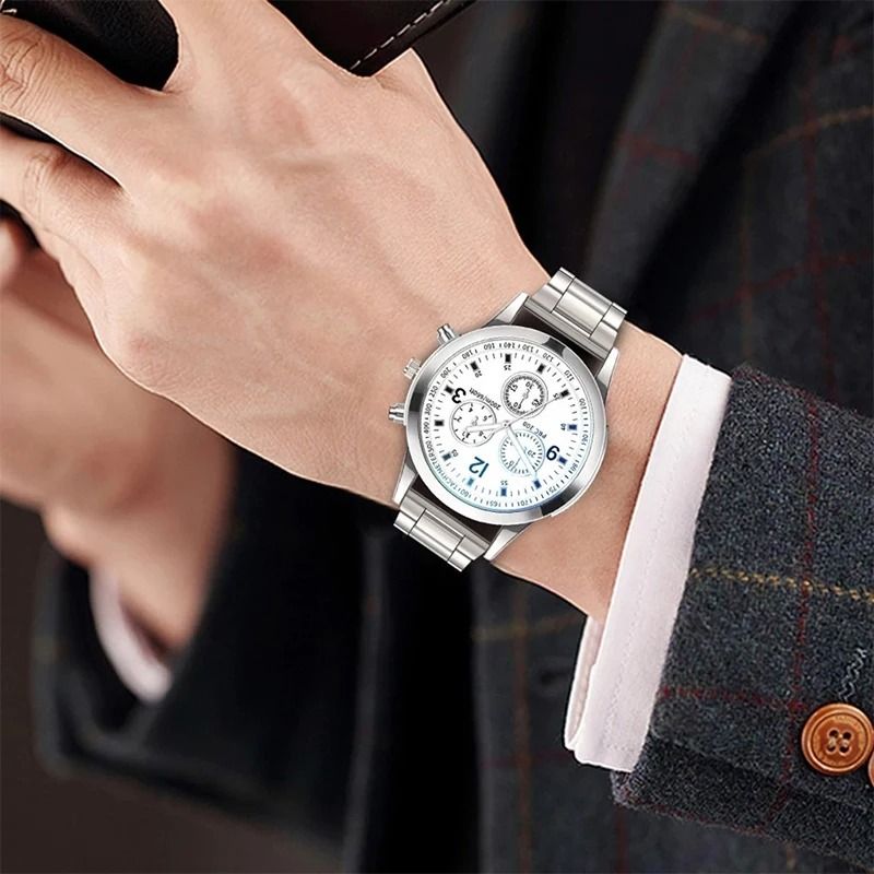 Men Business Watch with Steel Band and Bracelet Set