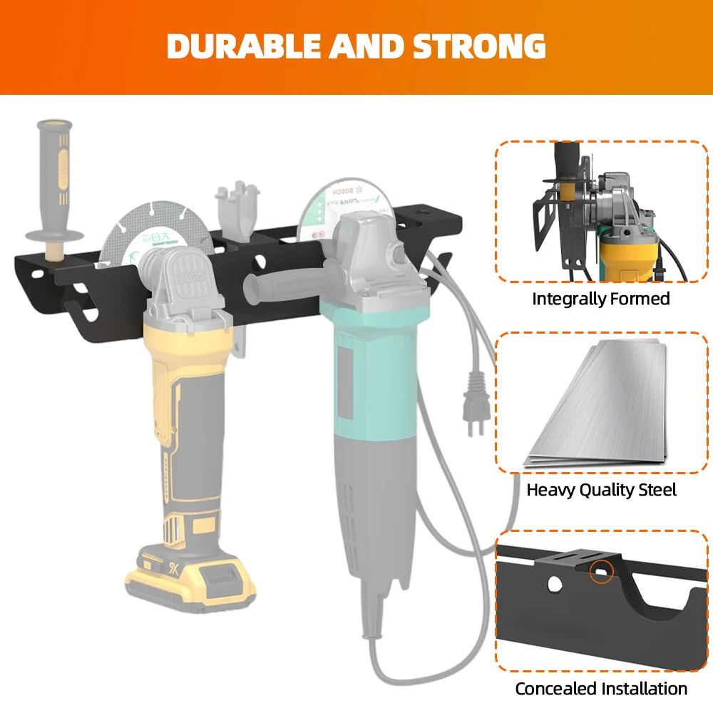 Angle Grinder Holder Metal Wall Mount Rack with Cord Hanger Organizer Bracket for Angle Grinders, Cutters, Polishers