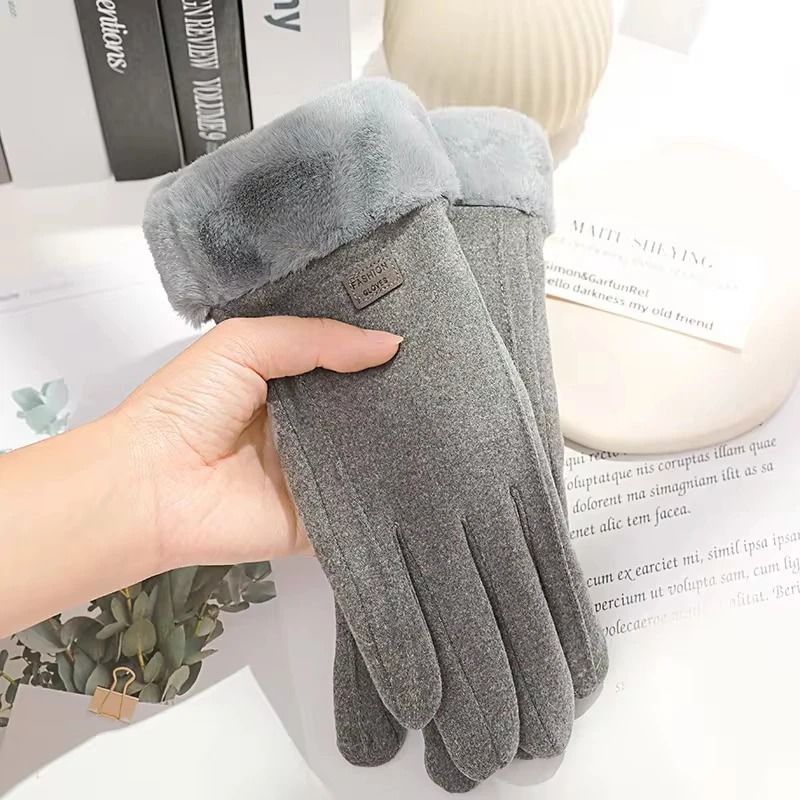 Women Winter Plush Suede Touchscreen Gloves Warm Fashion Mittens