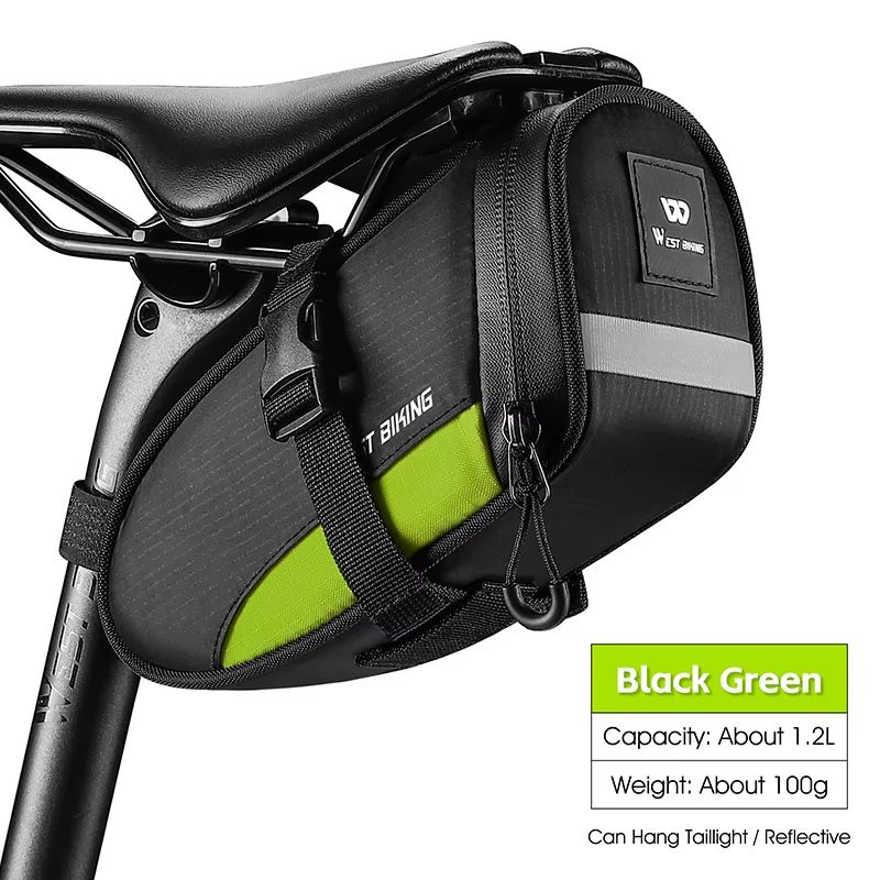WEST BIKING Reflective Waterproof Bike Saddle Bag 1.2L Ultralight Tail Bag