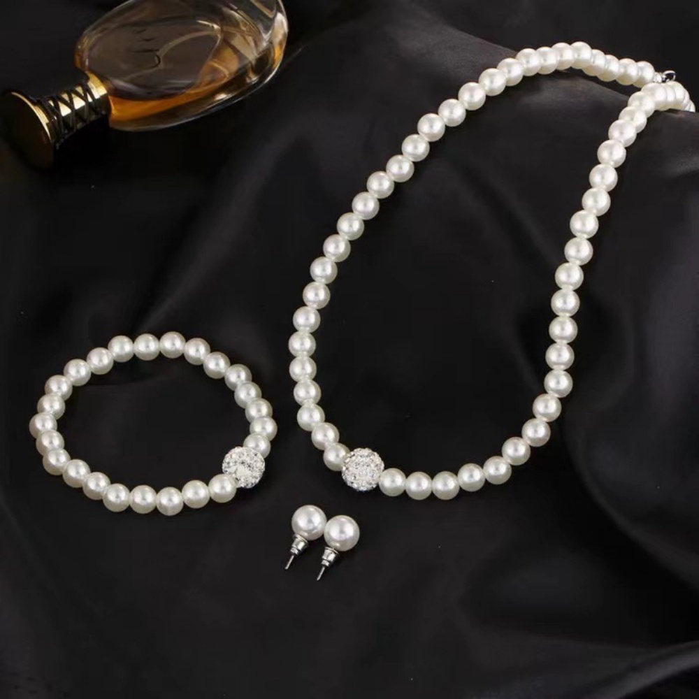 Elegant Bridal Jewelry Gift Fireball Necklace Bracelet Earring Stud Jewelry Set Silver Color Crystal Stone