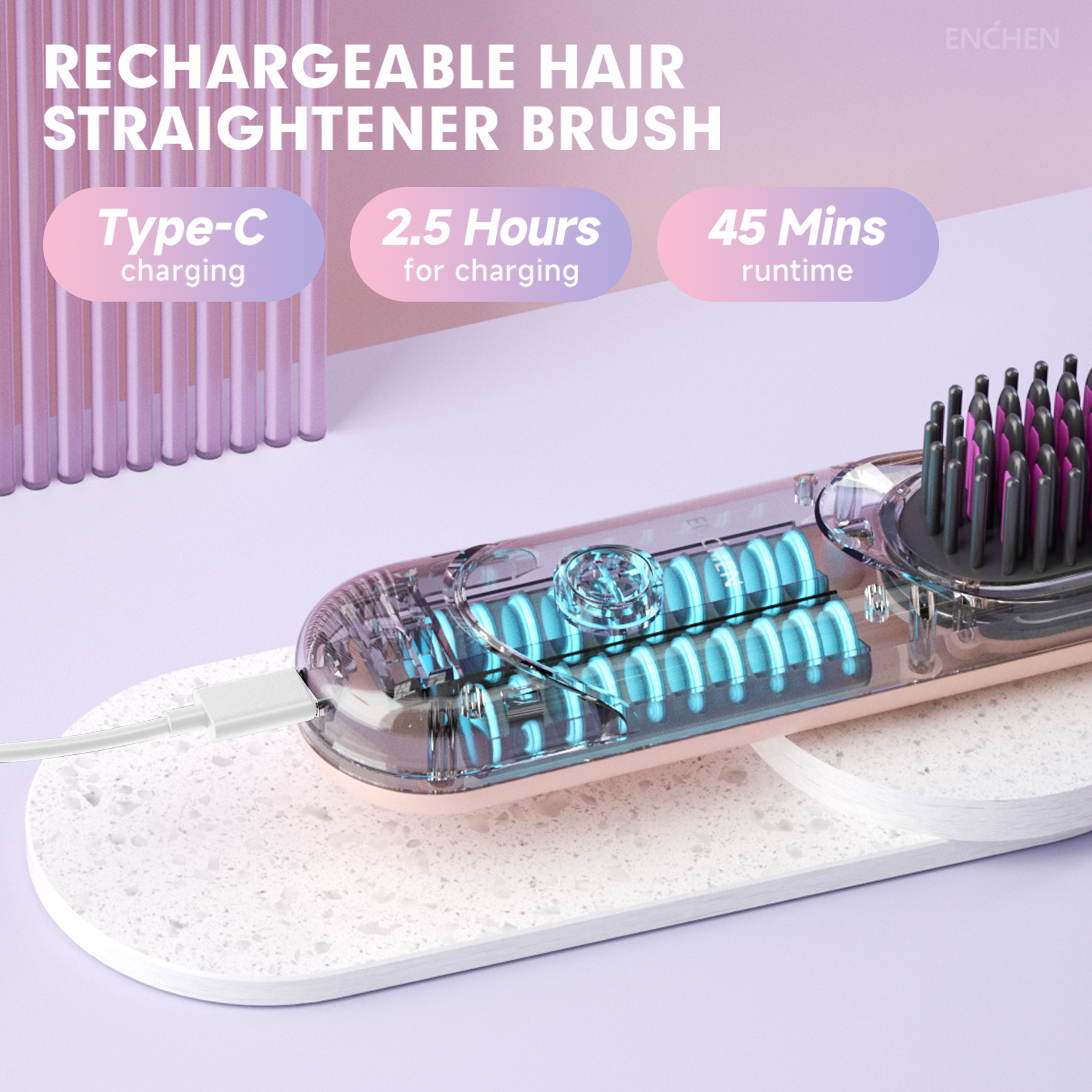 2in1 Straightener Brush, Professional Electric Hair Stuff, 200 Million Ions Styling Comb, Flat Iron Tool