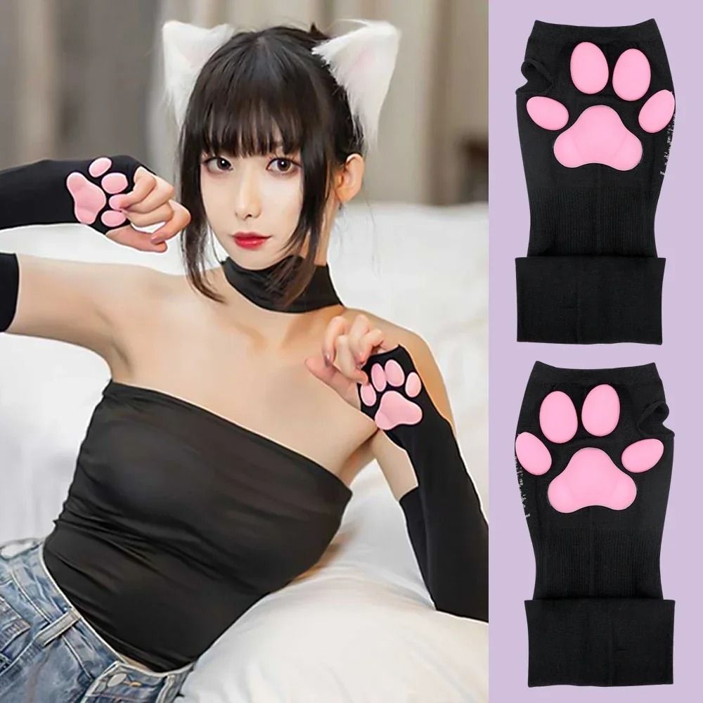 3D Cat Paw Sleeve Sun Protection Arm Cover Spandex Cat Paw Cosplay Gloves