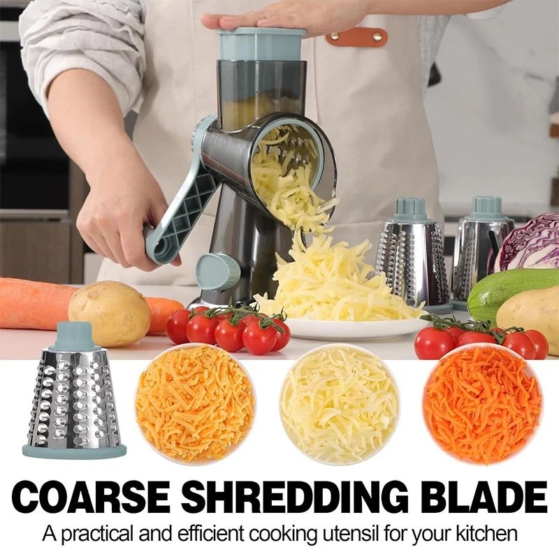 3 in 1 Rotary Cheese Grater Manual Vegetable Slicer and Nut Grinder