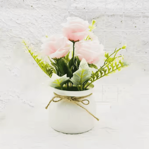 Artificial Potted Three-Rose Bonsai – Elegant Desktop Flower Decor