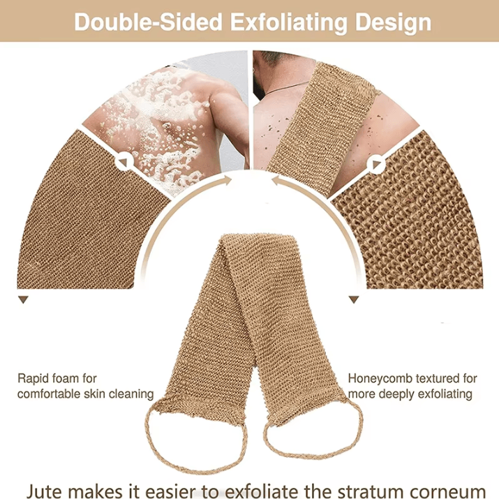 Natural Ramie Jute Back Scrubber Belt – Exfoliating Shower Strap for Smooth, Radiant Skin