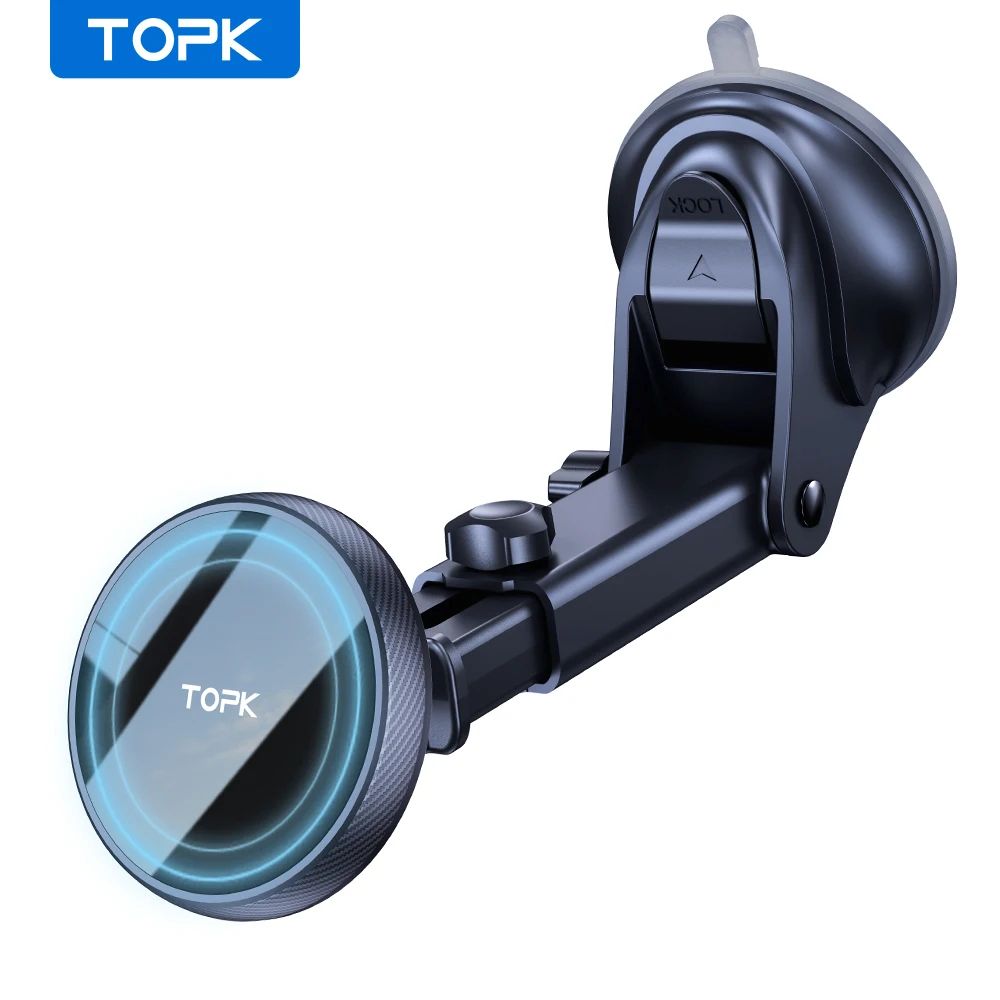 TOPK MagSafe Magnetic Car Phone Mount with Strong Suction Cup & Adjustable Long Arm