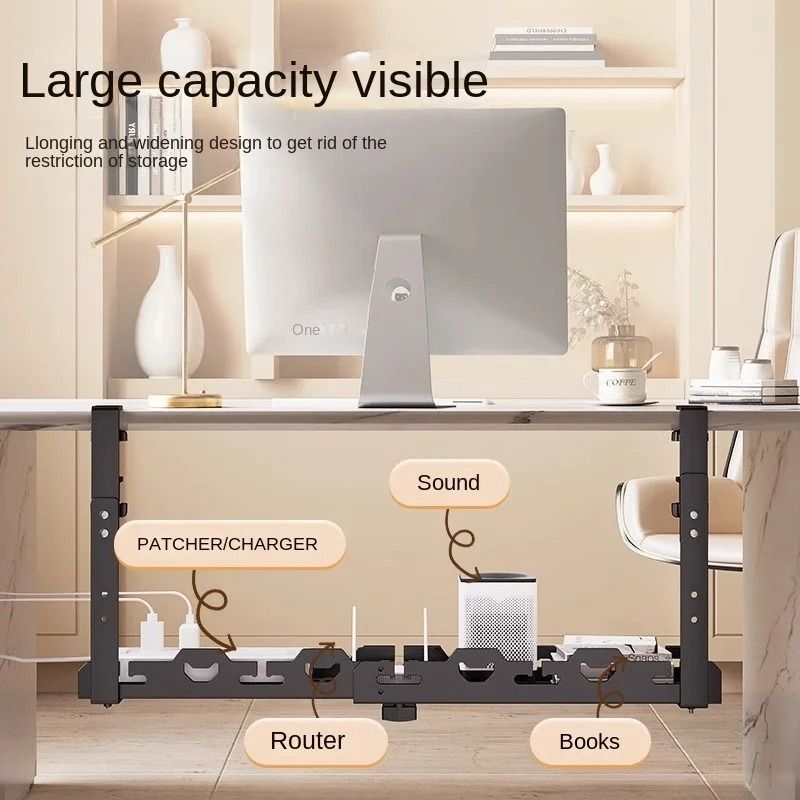 Telescopic Under Table Storage Rack Metal Cable Management Tray