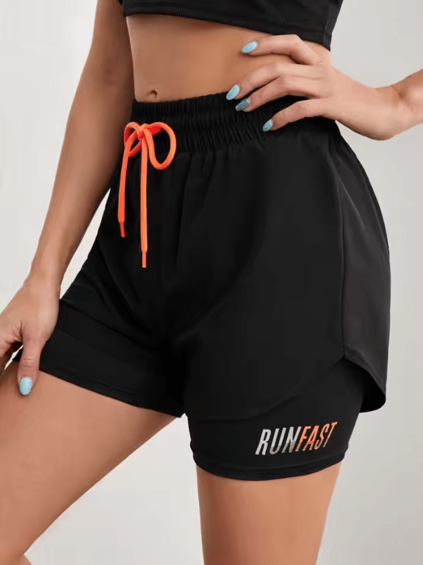 Womens High Rise Yoga Shorts with Inner Layer Running Two in One Design
