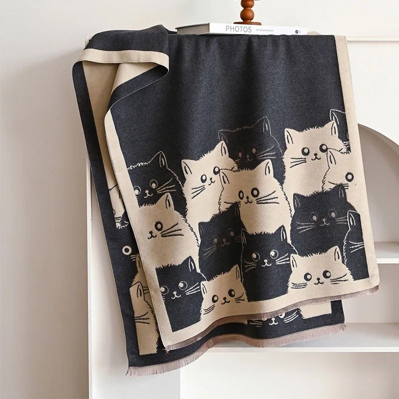 2024 Fashion Cute Cat Jacquard Pashmina | Premium Cashmere Winter Warmth Shawl & Coldproof Blanket System