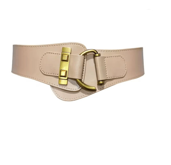 Classic Gold Buckle Leather Belt Adjustable Womens Fashion Waist Belt