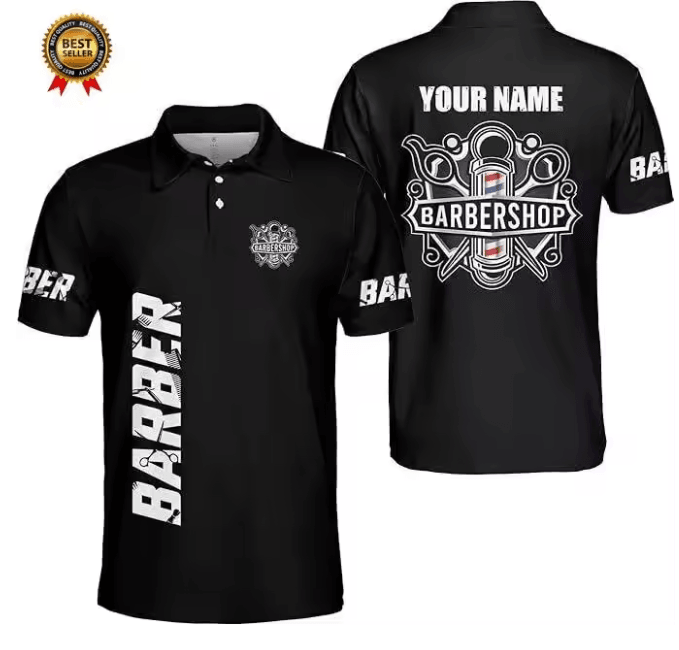 Mens Barber Polo Shirt Short Sleeve Professional Uniform Top