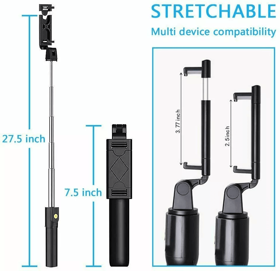 Bluetooth Selfie Stick Tripod Stand, Extendable Remote Desktop Cell Phone Holder, Adjustable Lightweight Travel Tripod