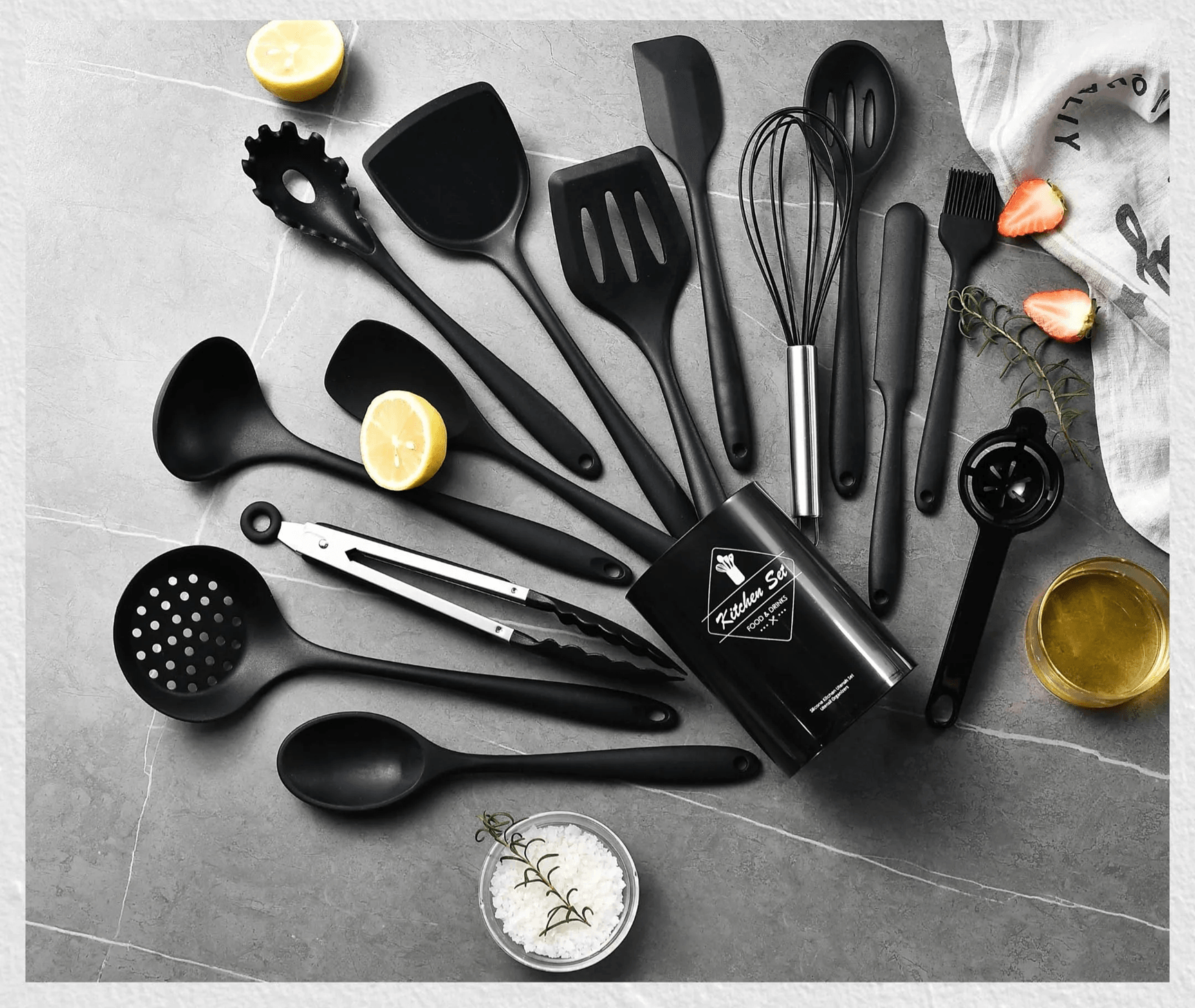 15 Piece Khaki Silicone Kitchen Utensils Set Non Stick Cooking Tools