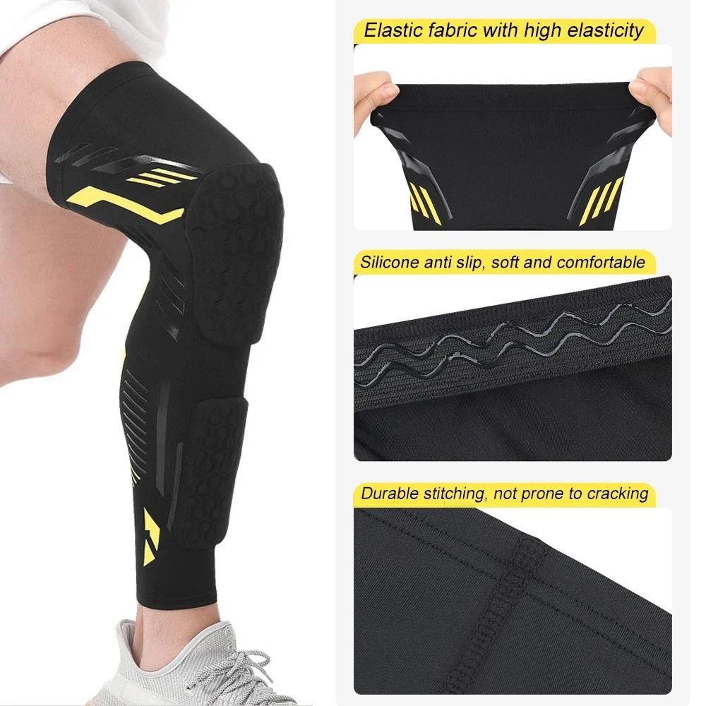 Padded Knee Compression Sleeve Long Leg Calf Support for Sports and Injury Protection