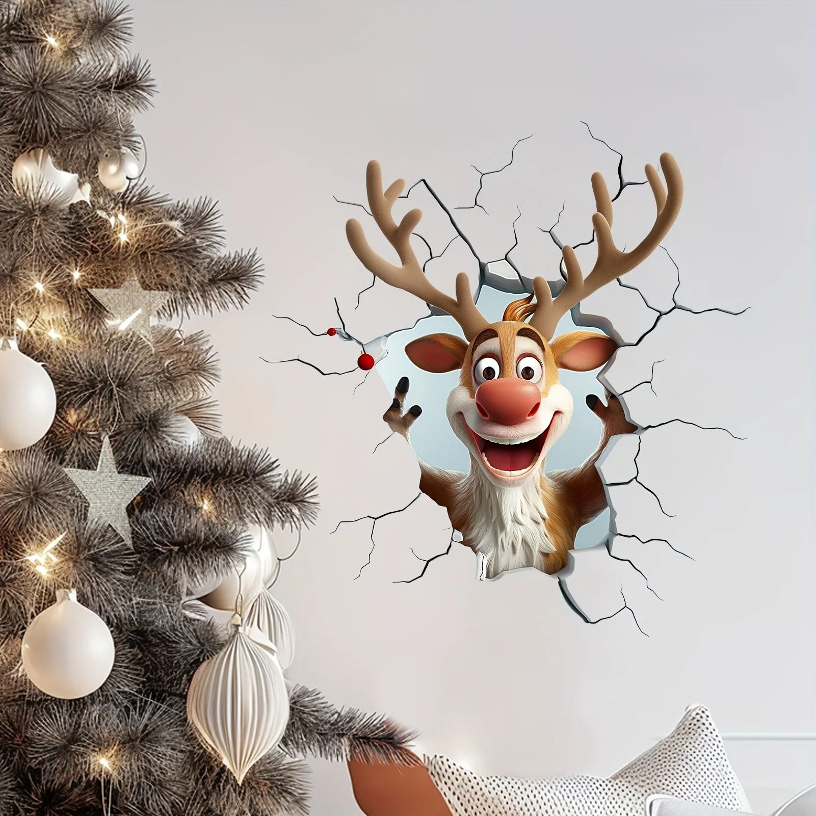 3D Moose Breakthrough Christmas Wall Sticker
