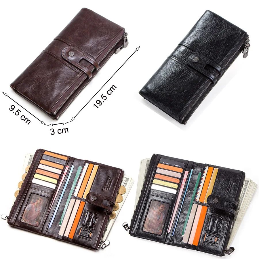 CONTACT'S Genuine Leather Men Clutch Wallet with Zipper Coin Pocket
