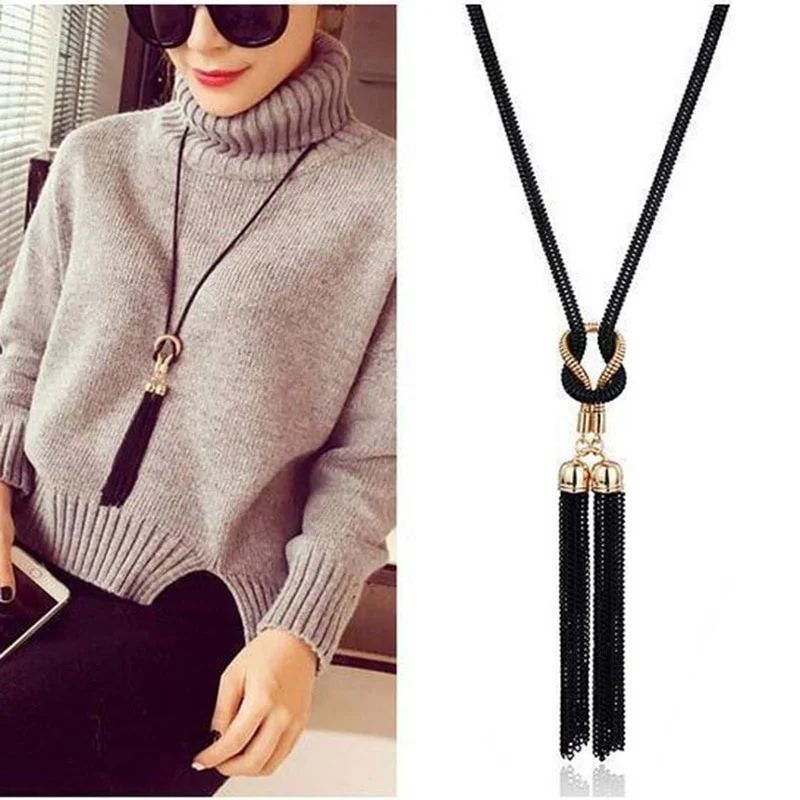 Elegant Long Tassel Sweater Chain Necklace for Women – Boho Pendant Statement Jewelry