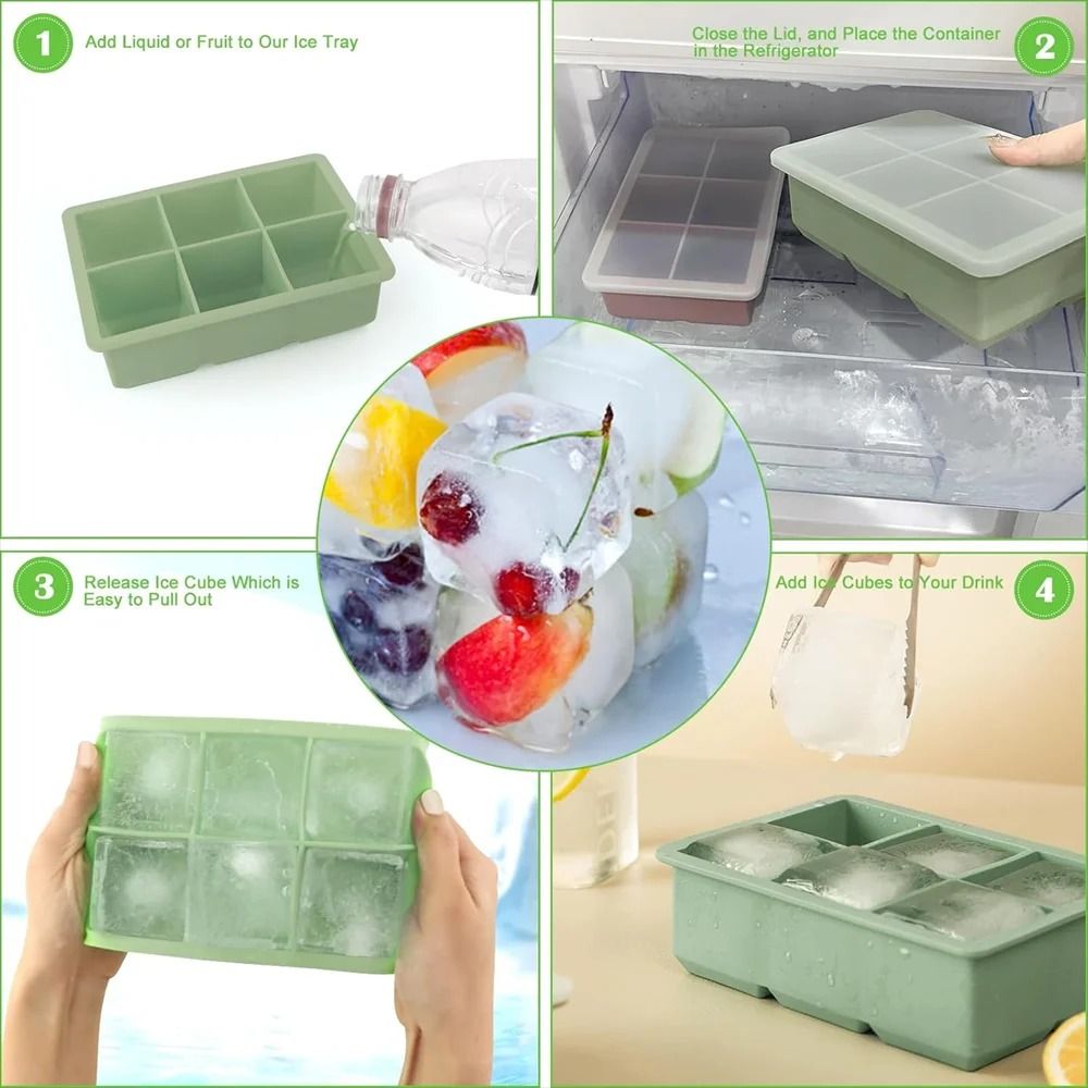 Premium Stackable Large Square Ice Cube Tray with Spill-Proof Lid