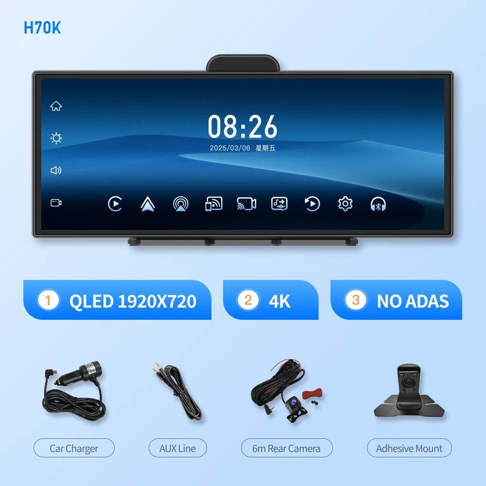 11.4 inch 4K Dash Cam with Wireless CarPlay and Android Auto