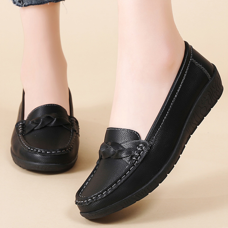 Women Loafer Soft Leather Flats Slip On Casual Shoes Footwear