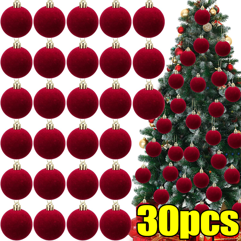 Velvet Christmas Balls Wine Red, Flocked Xmas Tree Pendents, Elegant Navidad Festival Ornaments, Party and Home Decor