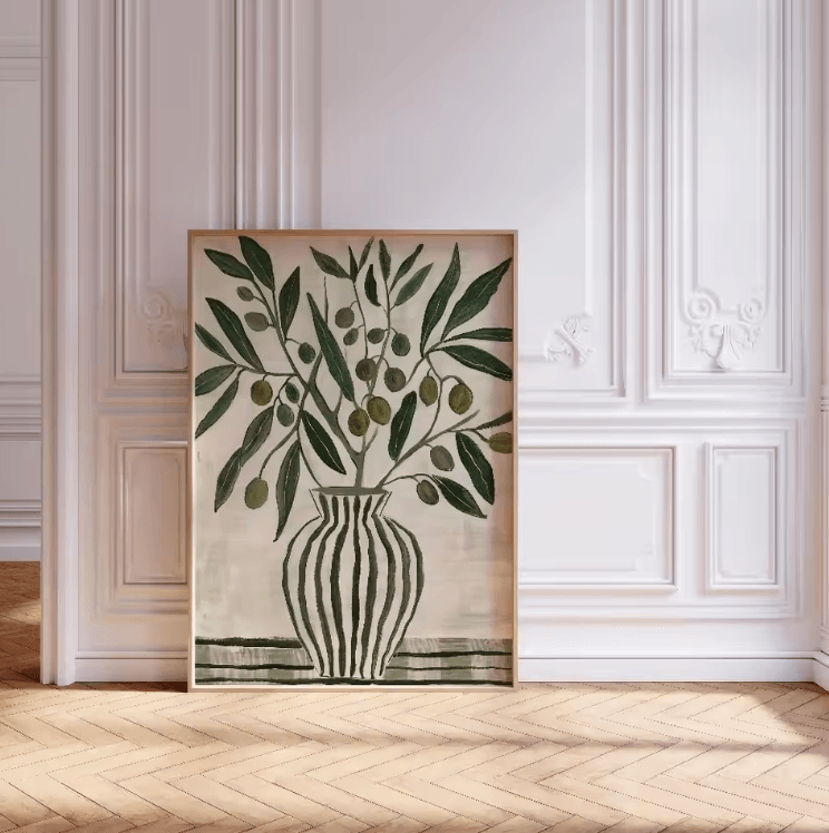 Minimalist Beige Floral Line Canvas Poster – Modern Botanical Wall Art (Frameless)