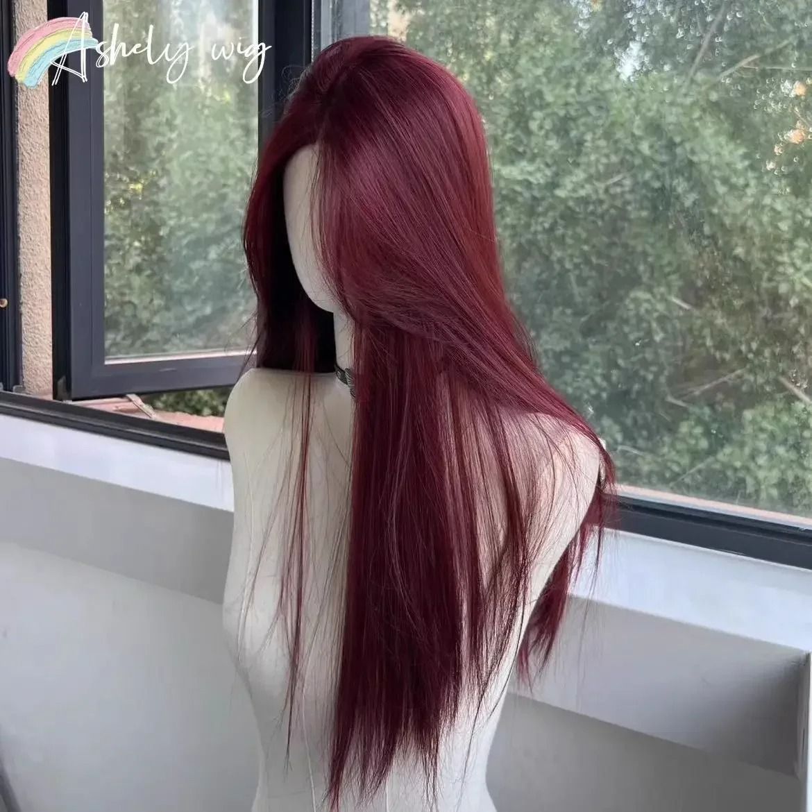 Black Synthetic Long Straight Wig Middle Part Natural Full Head Cover