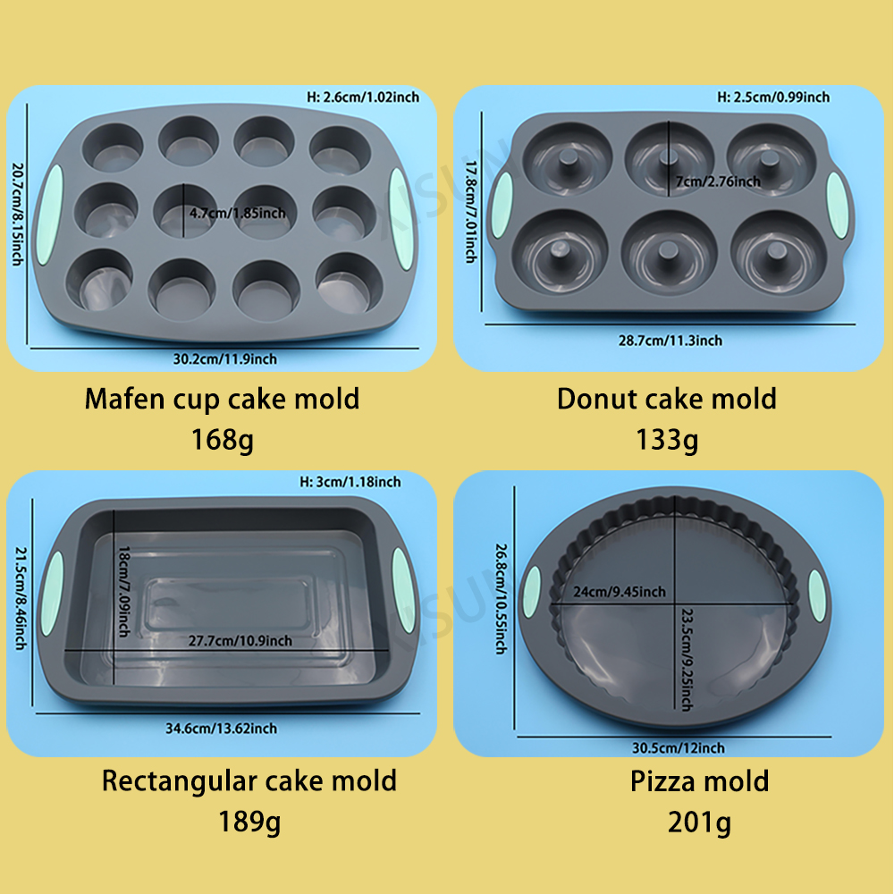 Heat resistant silicone loaf bread muffin donut cake baking tray oven baking pan silicone bakeware set Silicone Cake Pan