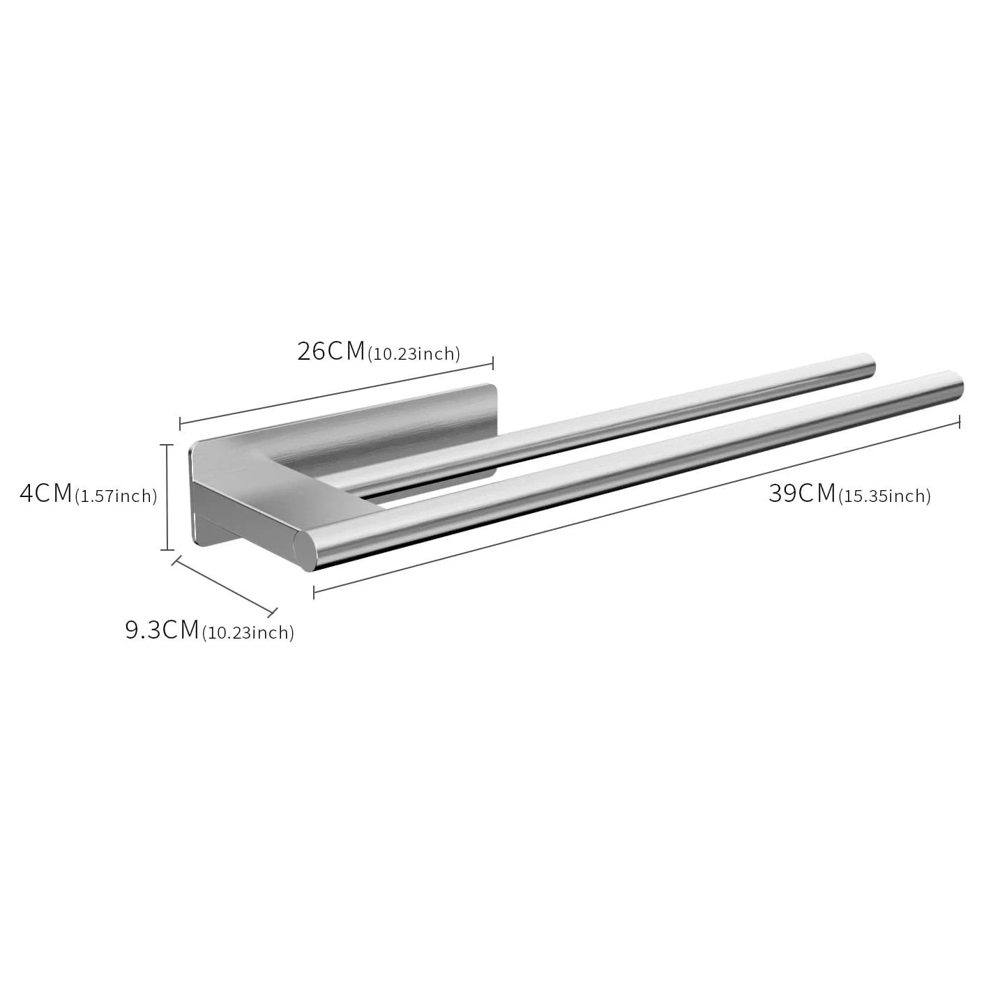 No-Drill Stainless Steel Double Adhesive Towel Rack Wall Mounted 15.4 in Bathroom & Kitchen Towel Bar