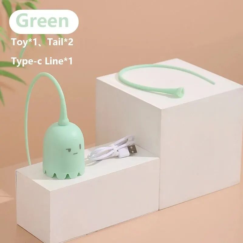 Electric Cat Teasing Stick Intelligent Tail Wagging Cat Toy with Silicone Tail Automatic Rotating Motion, USB Recharge