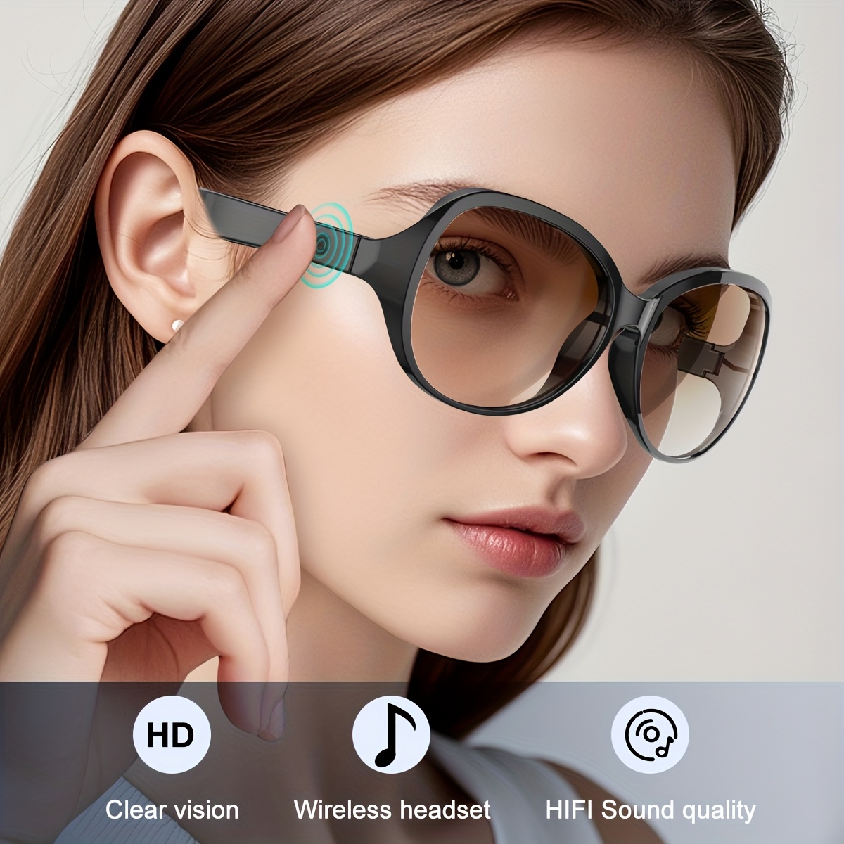 Black Wireless Smart Glasses Sports Headset, Unisex Design, USB-C Rechargeable Bluetooth Connectivity