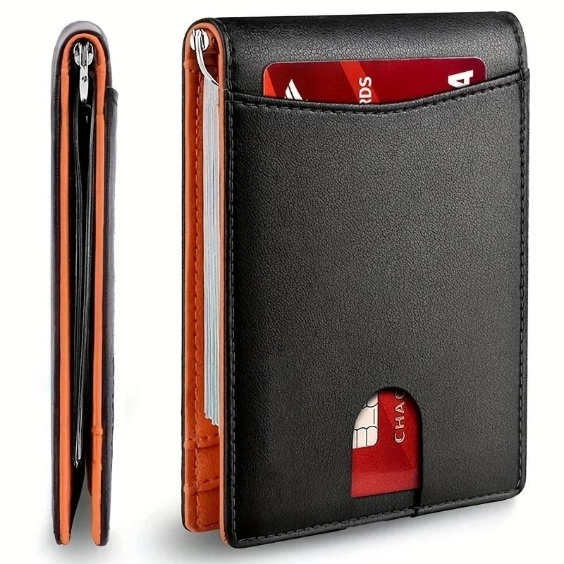 Slim RFID Blocking Wallet for Men – Synthetic Leather Bifold Card Holder with Money Clip