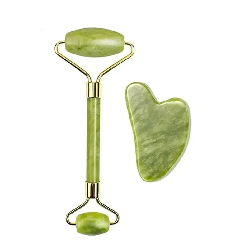 Natural Jade Facial Roller and Gua Sha Body Massager Set