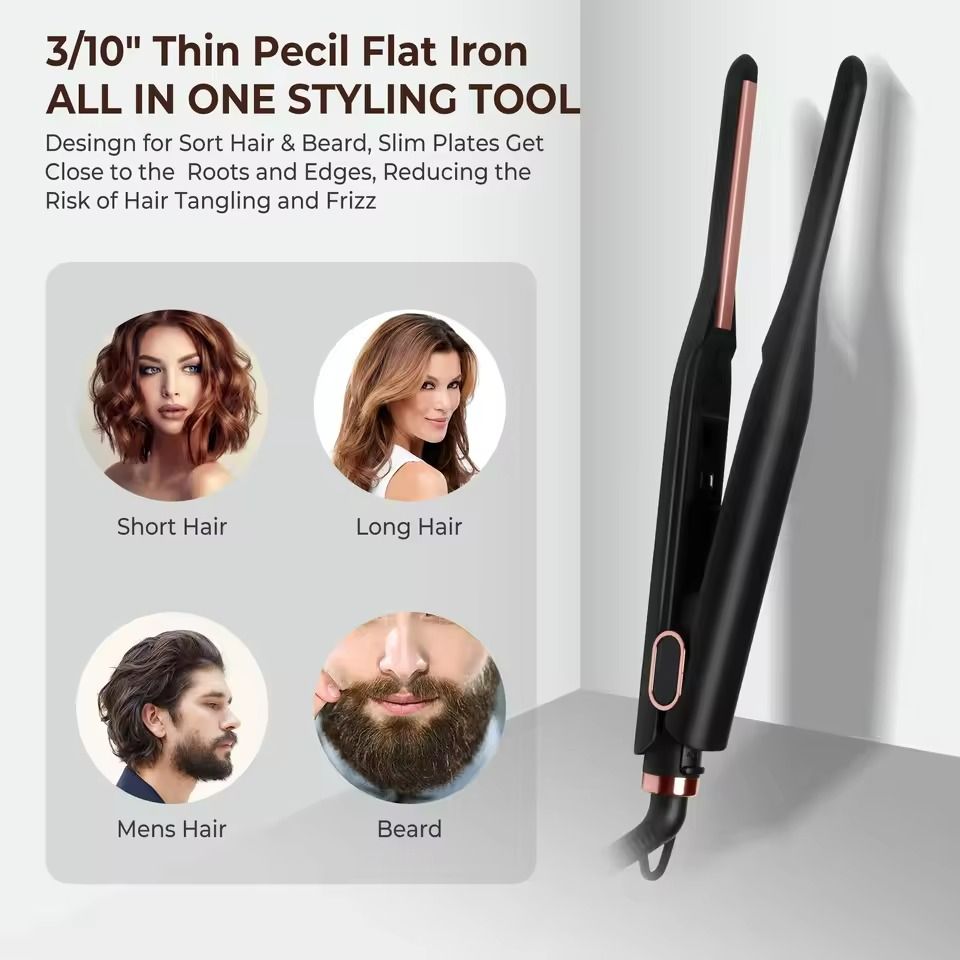 Small Adjustable Pencil Flat Iron for Short Hair and Beard Straightening