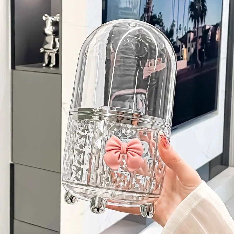 Rotating Cosmetic Makeup Organizer Storage Tube with Lid