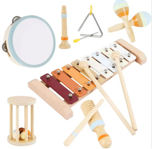 Montessori Wooden Musical Instrument Set for Toddlers – Percussion Xylophone Toy